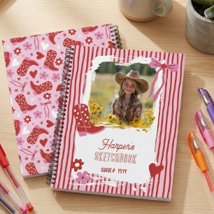 Pink Cowgirl Boots Custom Photo & Name Sketchbook Notebook