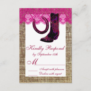 Pink Cowgirl Boots Horseshoe Burlap Lace RSVP