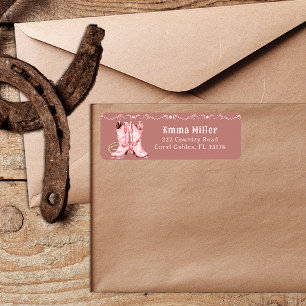 Pink Cowgirl Boots Western Baby Shower Return Address Label