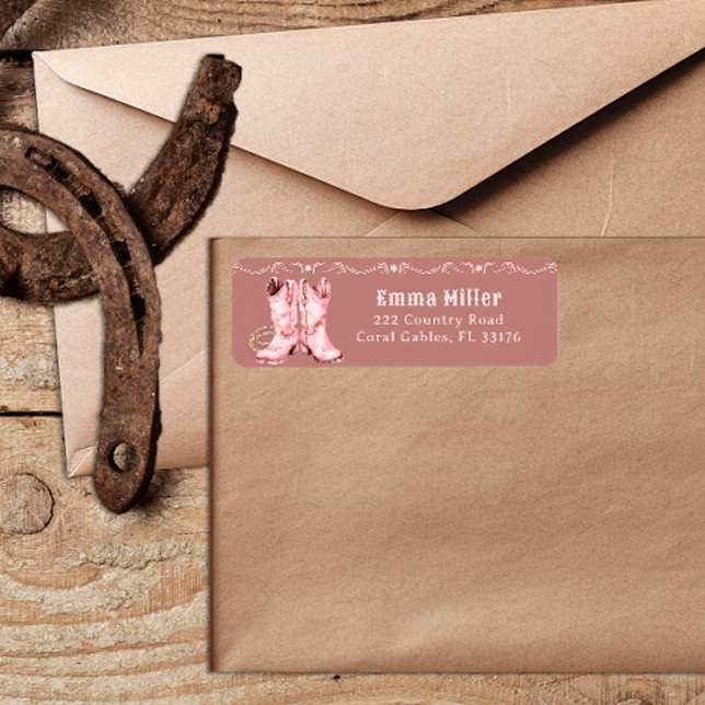 Pink Cowgirl Boots Western Baby Shower Return Address Label (return address label)