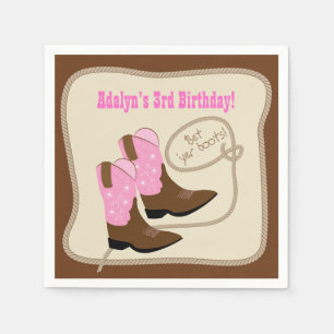 Pink Cowgirl Boots Western Birthday Party Napkin