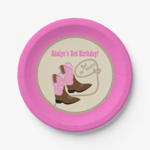 Pink Cowgirl Boots Western Birthday Party Paper Plate