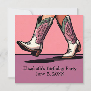 Pink Cowgirl Boots Western Girl Birthday Party Invitation