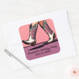 Pink Cowgirl Boots Western Girl Birthday Party Square Sticker