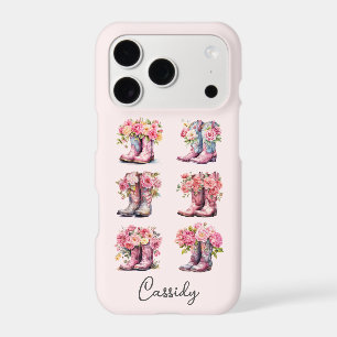 Pink Cowgirl Boots with Flowers Monogrammed