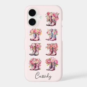 Pink Cowgirl Boots with Flowers Monogrammed