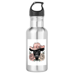 Pink Cowgirl Calf with Peonies Vintage Vector_1 532 Ml Water Bottle