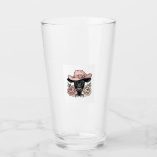 Pink Cowgirl Calf with Peonies Vintage Vector_1 Glass