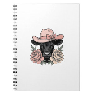 Pink Cowgirl Calf with Peonies Vintage Vector_1 Notebook