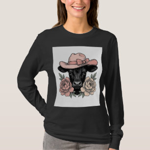 Pink Cowgirl Calf with Peonies Vintage Vector_1 T-Shirt
