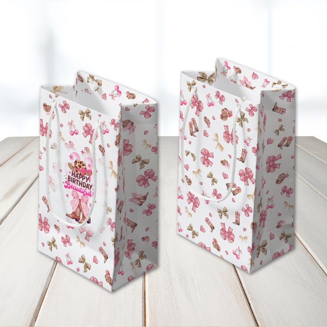 Pink Cowgirl Coquette Happy Birthday Beautiful Small Gift Bag (Creator Uploaded)