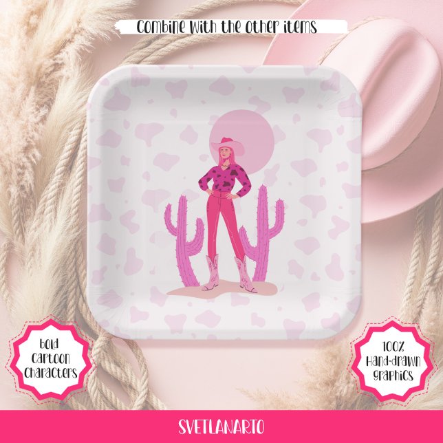 Pink Cowgirl Country Coquette Western Paper Plate (Frontal view)