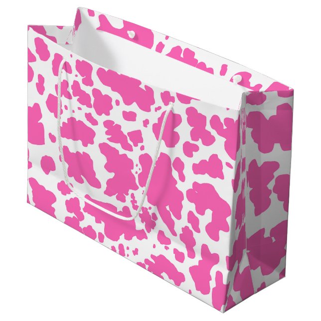 Pink Cowgirl Cow Skin Rodeo Animal Print  Large Gift Bag (Front Angled)