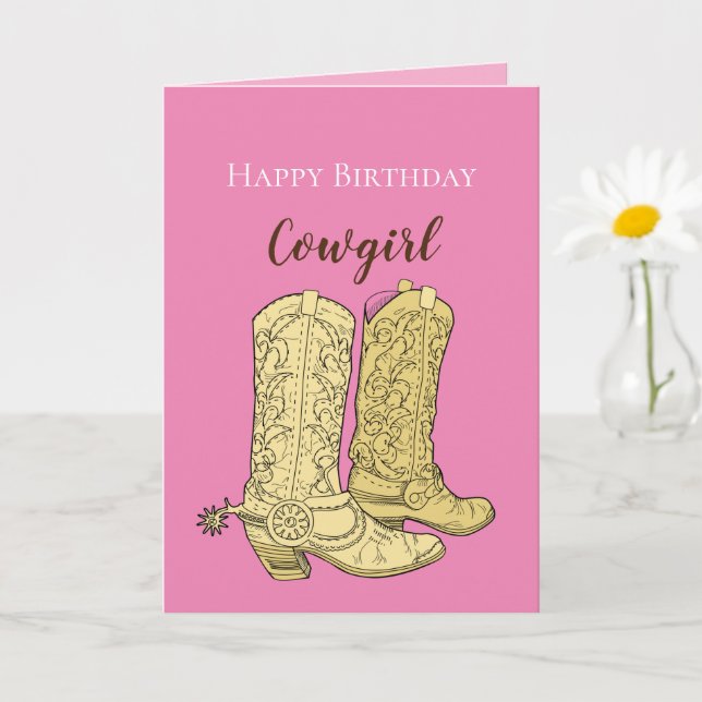 Pink Cowgirl Cowboy Boots Birthday Card (Small Plant)