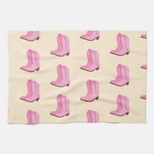 Pink Cowgirl Cowboy Boots Country Texas Ranch Tea Towel