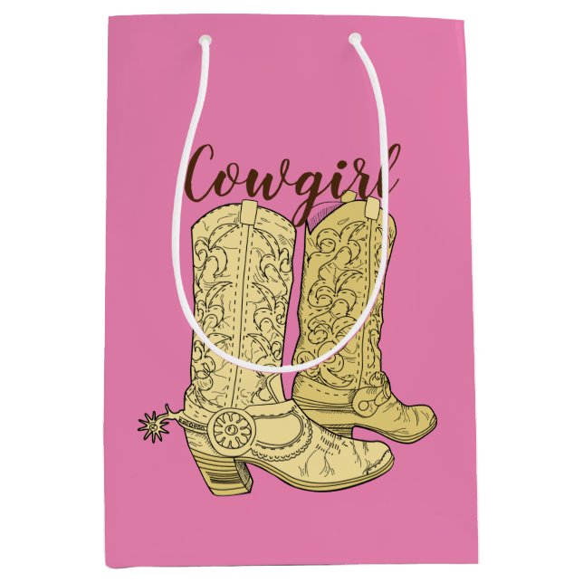 Pink Cowgirl Cowboy Boots Medium Gift Bag (Front)