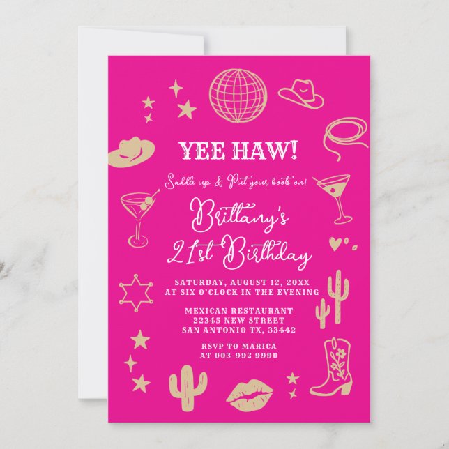 Pink Cowgirl Disco Ball Any Age Birthday  Invitation