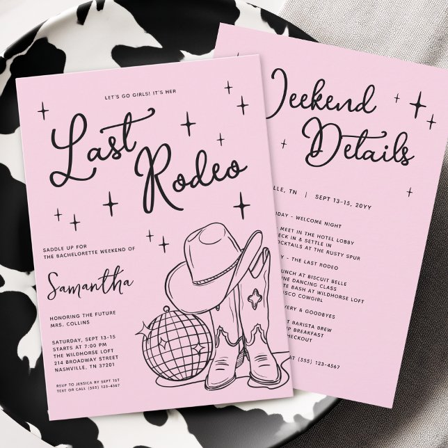 Pink Cowgirl Disco Last Rodeo Bachelorette Party Invitation (Pink Cowgirl Disco Last Rodeo Bachelorette Party Invitation)