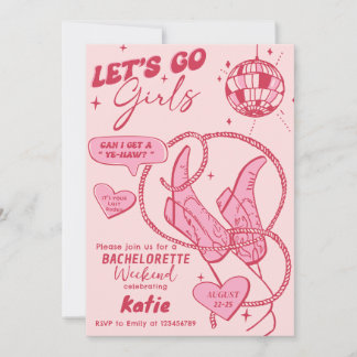 Pink Cowgirl Disco Rodeo Bachelorette Weekend Invitation