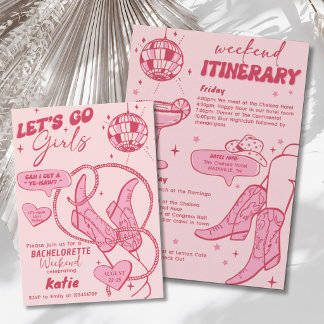 Pink Cowgirl Disco Rodeo Bachelorette Weekend Invitation