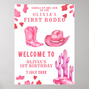 Pink Cowgirl First Birthday Party  Poster