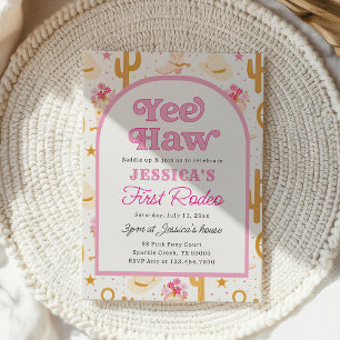Pink Cowgirl First Rodeo Girl 1st Birthday Invitation