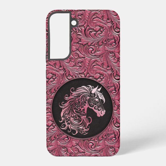 Pink cowgirl floral tooled leather horse head samsung galaxy s22+ case (Back)