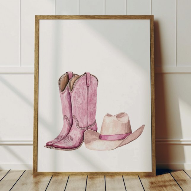 Pink Cowgirl Hat Boots Poster Kids Room Decor (Creator Uploaded)