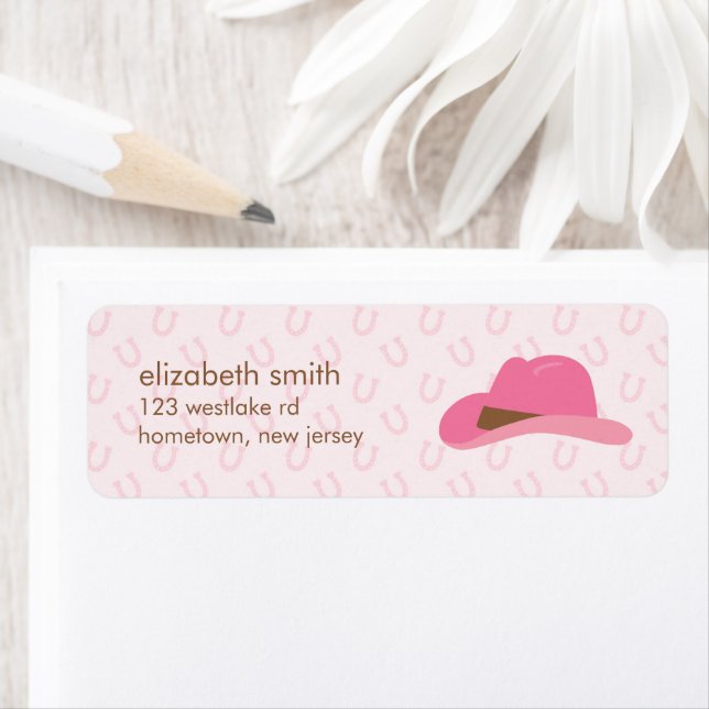 Pink Cowgirl Hat Return Address Label (Insitu)