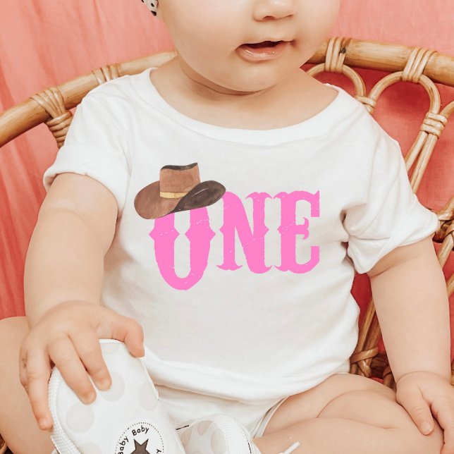 Pink Cowgirl Hat Themed ONE 1st Birthday Baby T-Shirt (Creator Uploaded)