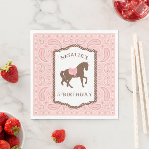 Pink Cowgirl Horse Silhouette 5th Birthday Napkin
