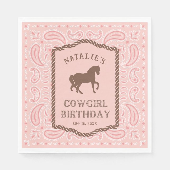Pink Cowgirl | Horse Silhouette Party  Napkin (Front)