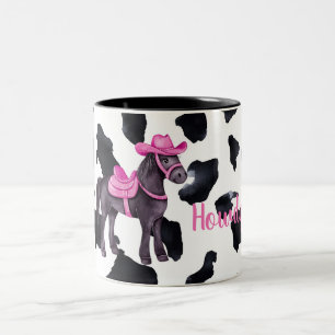Pink Cowgirl Howdy Horse Two-Tone Coffee Mug