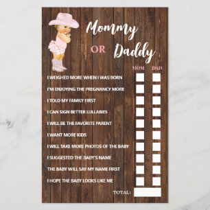 Pink Cowgirl Mum or Dad Said Baby Shower Game Card