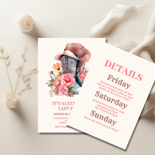 Pink Cowgirl Nashville Let's Go Girls Bachelorette Invitation