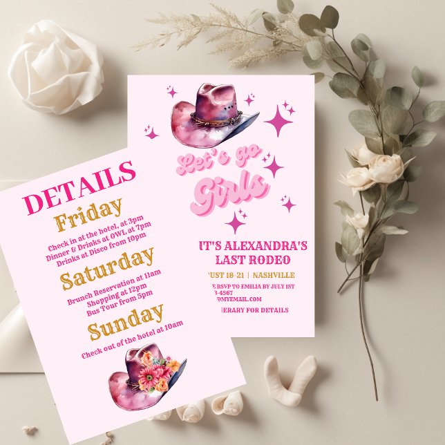 Pink Cowgirl Nashville Let's Go Girls Bachelorette Invitation (Creator Uploaded)