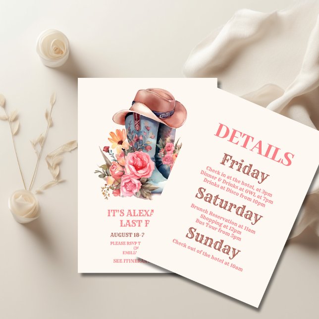 Pink Cowgirl Nashville Let's Go Girls Bachelorette Invitation (Creator Uploaded)