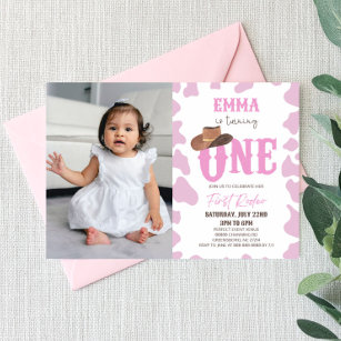 Pink Cowgirl ONE First Rodeo 1st Birthday Party Invitation