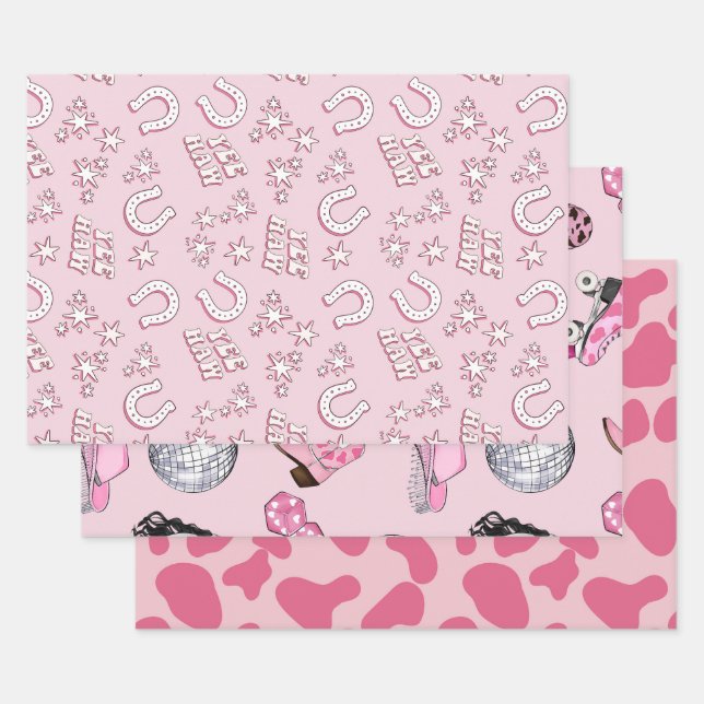 Pink Cowgirl Pattern  Wrapping Paper Sheet (Set)