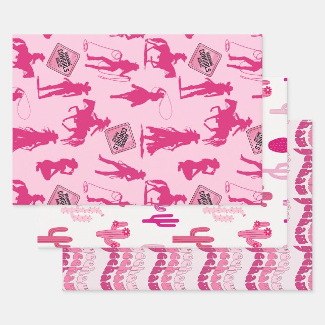 Pink Cowgirl Pattern  Wrapping Paper Sheet (Set)