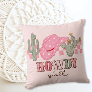Pink Cowgirl Preppy Howdy Yall Modern Throw Pillow
