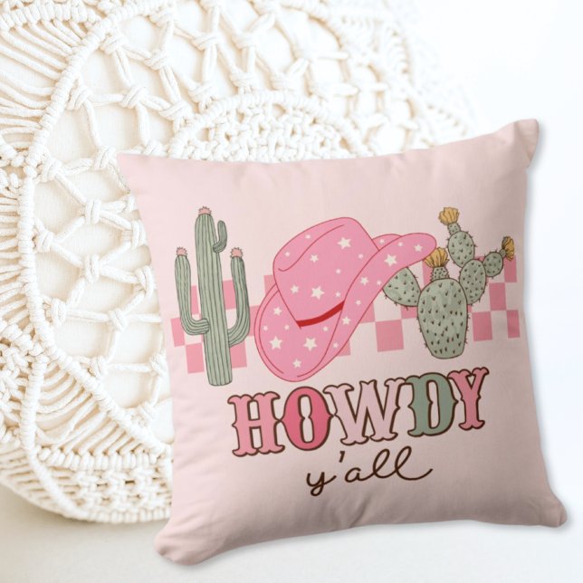 Pink Cowgirl Preppy Howdy Yall Modern Throw Pillow (Pink Cowgirl Preppy Howdy Yall Modern Throw Pillow)