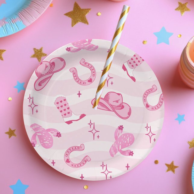 Pink Cowgirl Rodeo Birthday Paper Plates (Creator Uploaded)