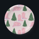Pink Cowgirl Rodeo Hat Christmas Tree Paper Plate<br><div class="desc">Pink cowgirl rodeo Christmas design for the modern cowgirl. With a pink starry cowgirl hat,  pink starry cowgirl boots,  and a pine tree with star ornaments. Pink Christmas paper plates</div>