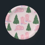 Pink Cowgirl Rodeo Hat Christmas Tree Paper Plate<br><div class="desc">Pink cowgirl rodeo Christmas design for the modern cowgirl. With a pink starry cowgirl hat,  pink starry cowgirl boots,  and a pine tree with star ornaments. Pink Christmas paper plates</div>