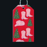 Pink Cowgirl Rodeo Hat Christmas Tree Red Gift Tags<br><div class="desc">Pink cowgirl rodeo Christmas design for the modern cowgirl. With a pink starry cowgirl hat,  pink starry cowgirl boots,  and a pine tree with star ornaments. Pink Christmas rodeo gift tag</div>