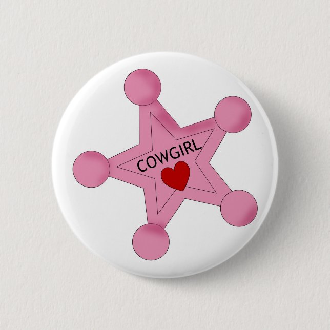 Pink Cowgirl Sheriff Star Button (Front)