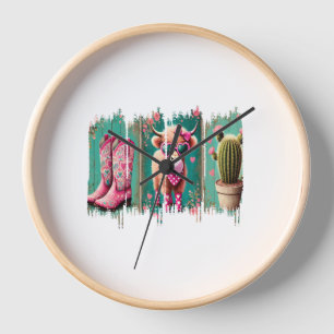 Pink Cowgirl Valentine , Heart  Clock