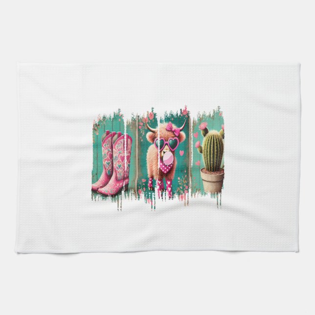 Pink Cowgirl Valentine Png, Heart Png Tea Towel (Horizontal)