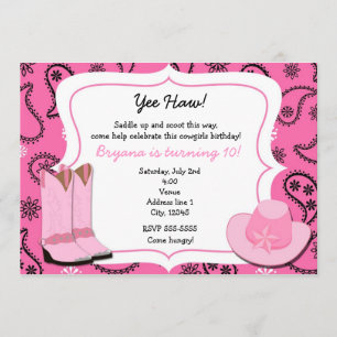 Pink Cowgirl Western Bandanna Paisley Invitation